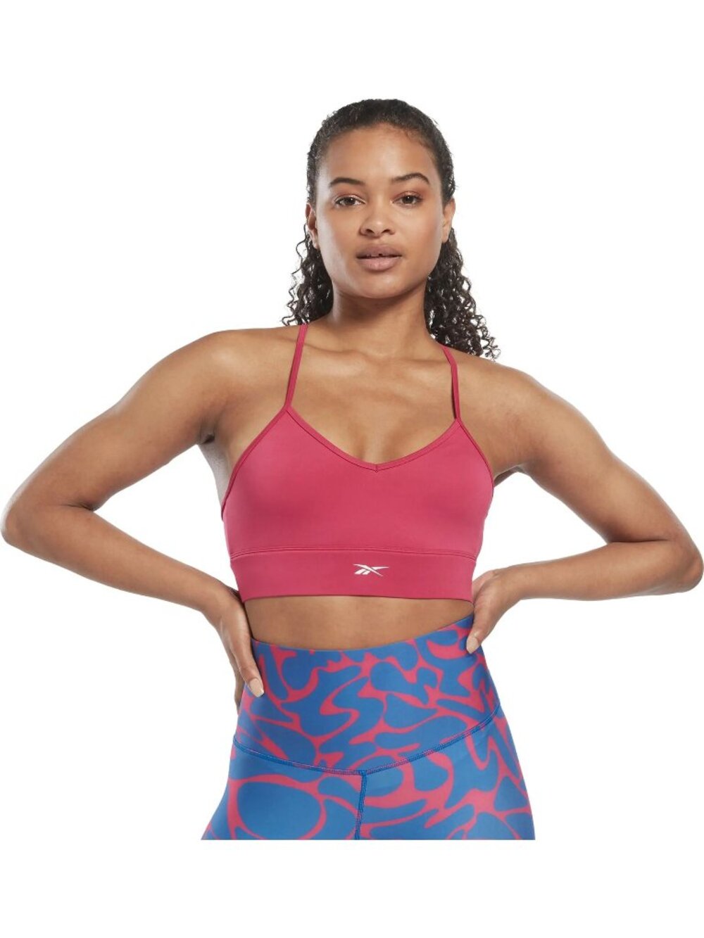 Reebok Womens Soft V-neck Workout Ready Tri Back Sports Bra Pink Size L NWT